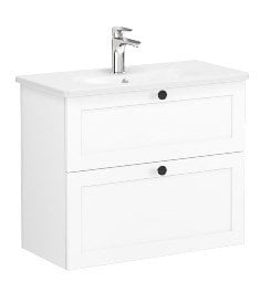 Vitra Root Classic 68680 Lavabo Dolabı, Çift Çekmeceli, 80 Cm, Dar, Mat Beyaz, Yuvarlak Lavabolu